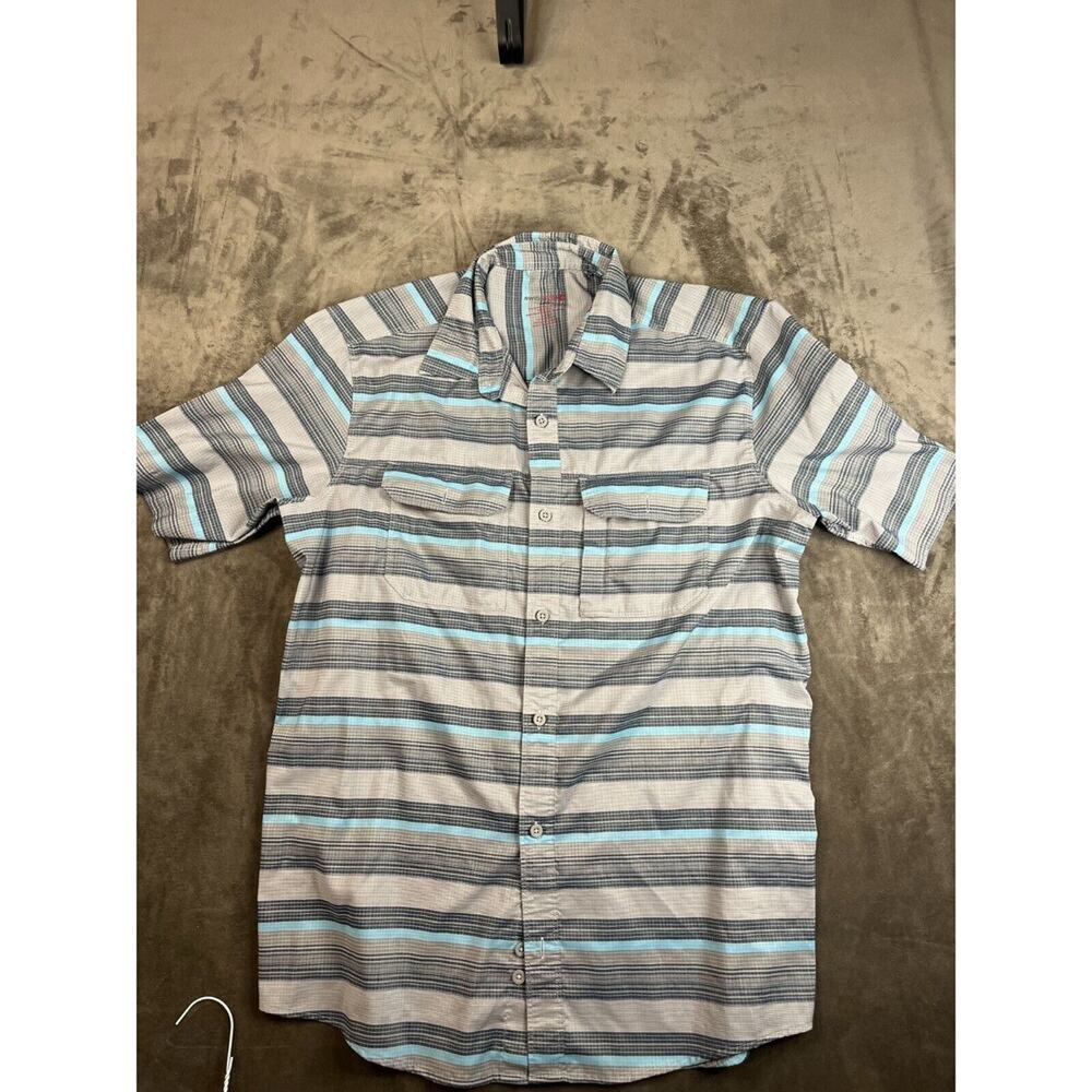 Swiss Tech short sleeve‎ shirt medium M Stripes blue grey pockets